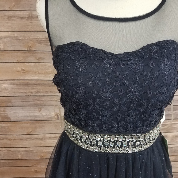 My Michelle Royal Blue Sparkly Mesh Prom Dress - Picture 3 of 5